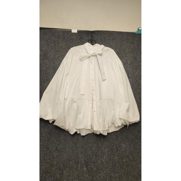 Valentino Blouse Womens 42 White Bow Balloon Sleeve Oversized Tunic Top Italy - Picture 2 of 16
